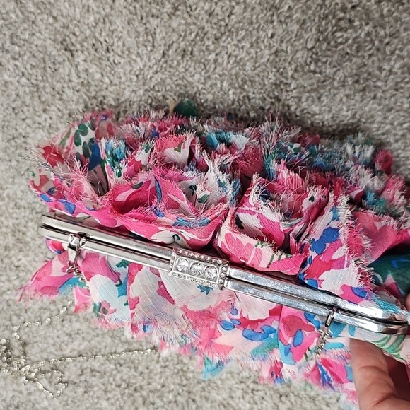 Lulu Townsend Scarf Pink and Blue Floral Chained Clutch Purse - Picture 3 of 6
